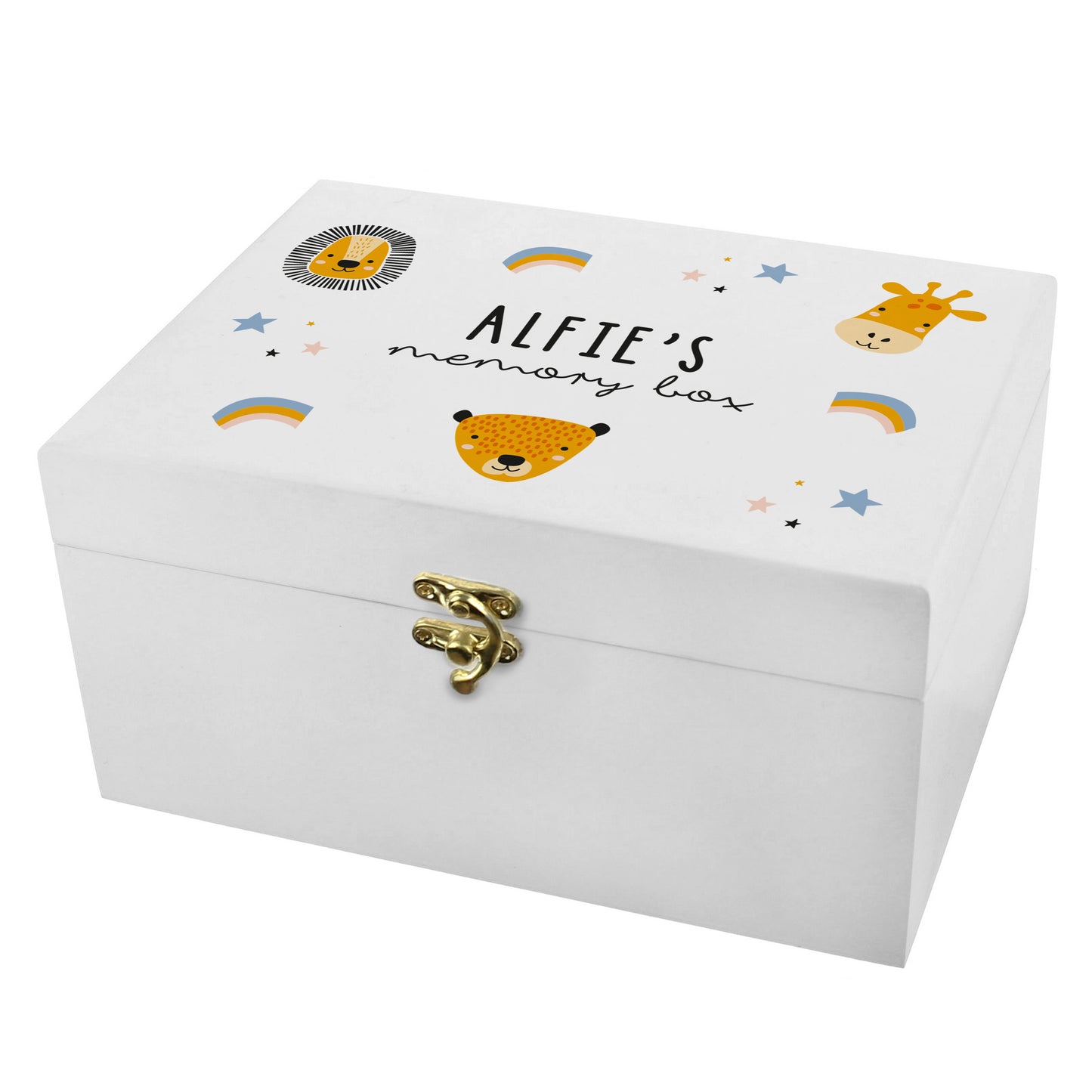 Personalised Safari Animal White Wooden Keepsake Box - image 2