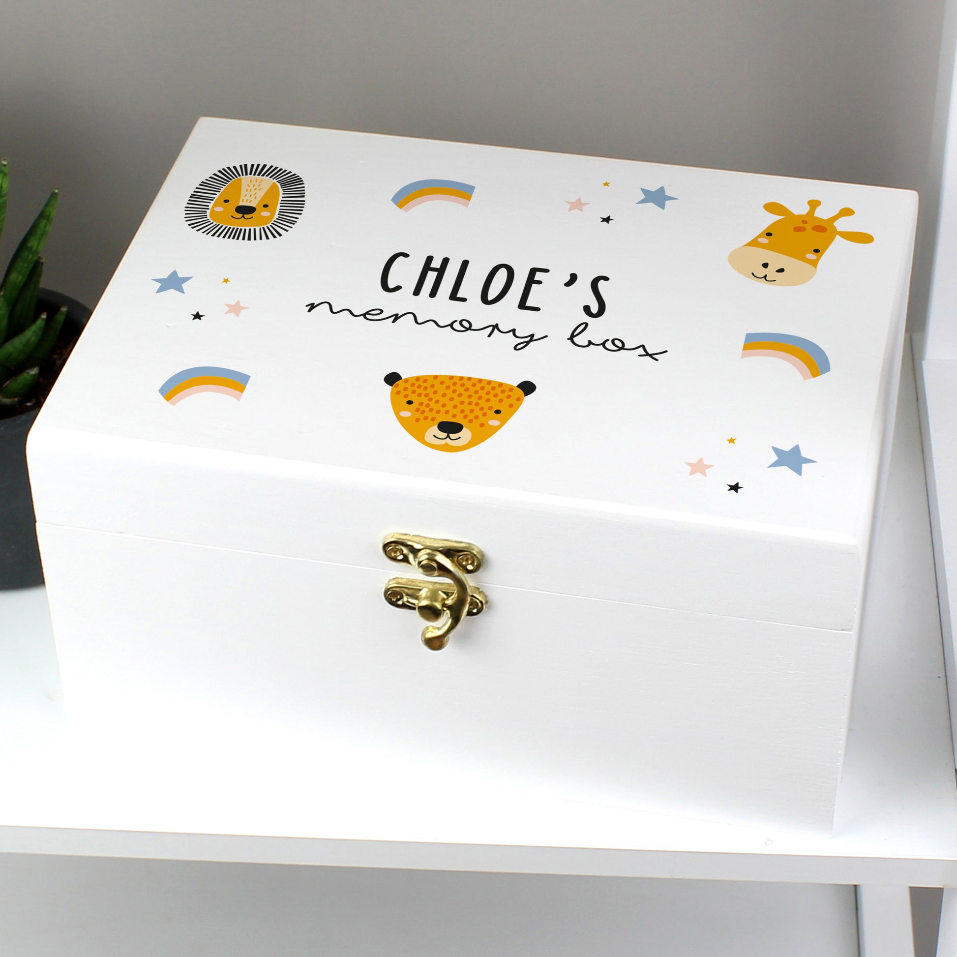 Personalised Safari Animal White Wooden Keepsake Box - image 3