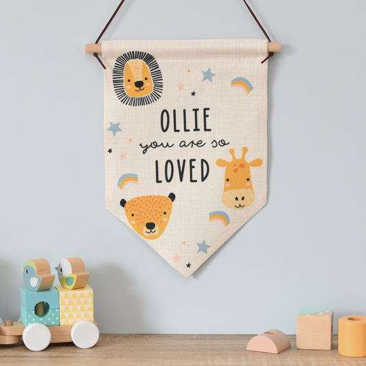 Personalised Scandi Safari Animals Hanging Banner from Heartfelt Gifts
