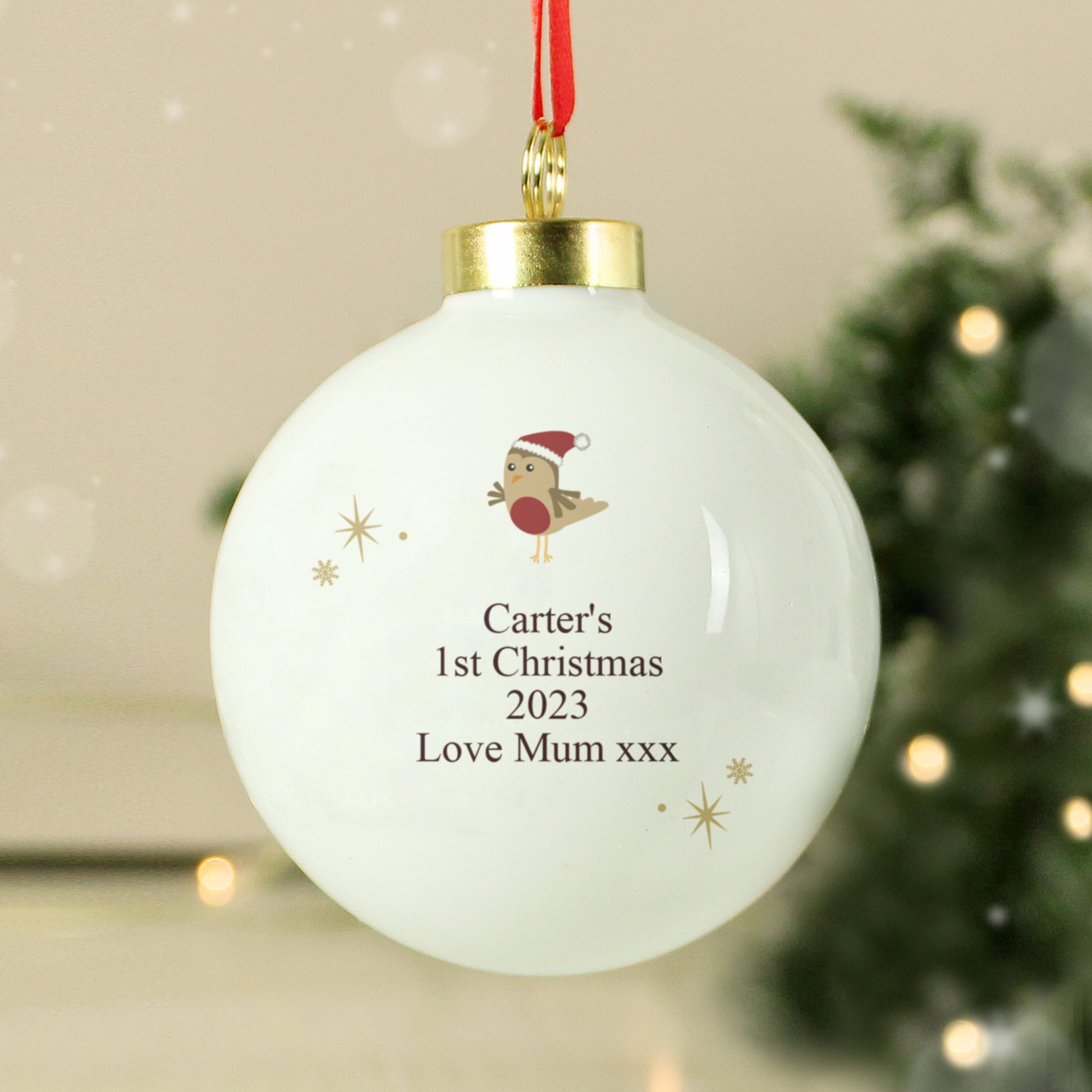 Personalised Initial Little Robin Bauble - image 2