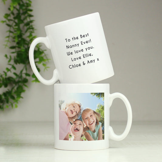 Personalised photo upload mug with example photo and message