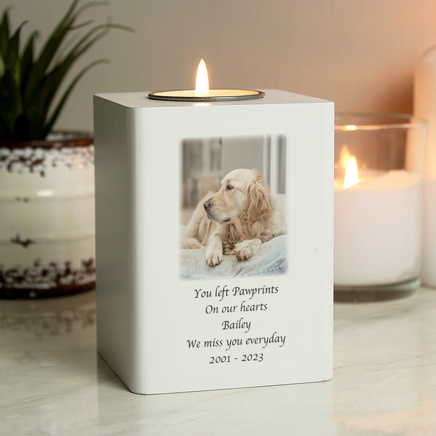 Personalised Photo Upload White Wooden Tea light Holder from Heartfelt Gifts