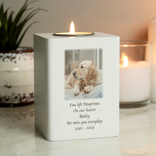 Personalised Photo Upload White Wooden Tea light Holder from Heartfelt Gifts