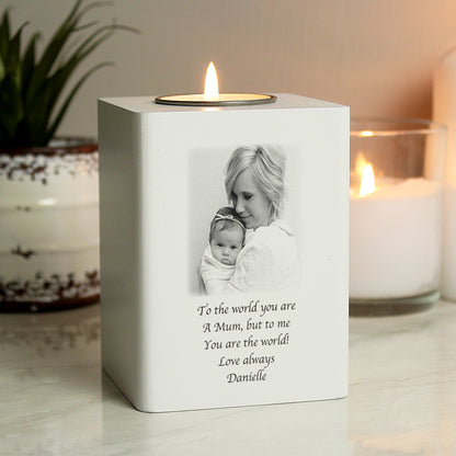 Photo wooden tea light holder – family photo example