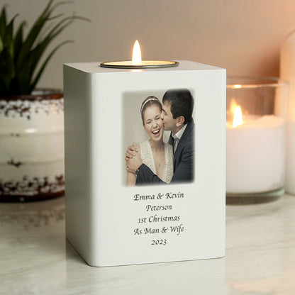 Photo wooden tea light holder – couple photo example