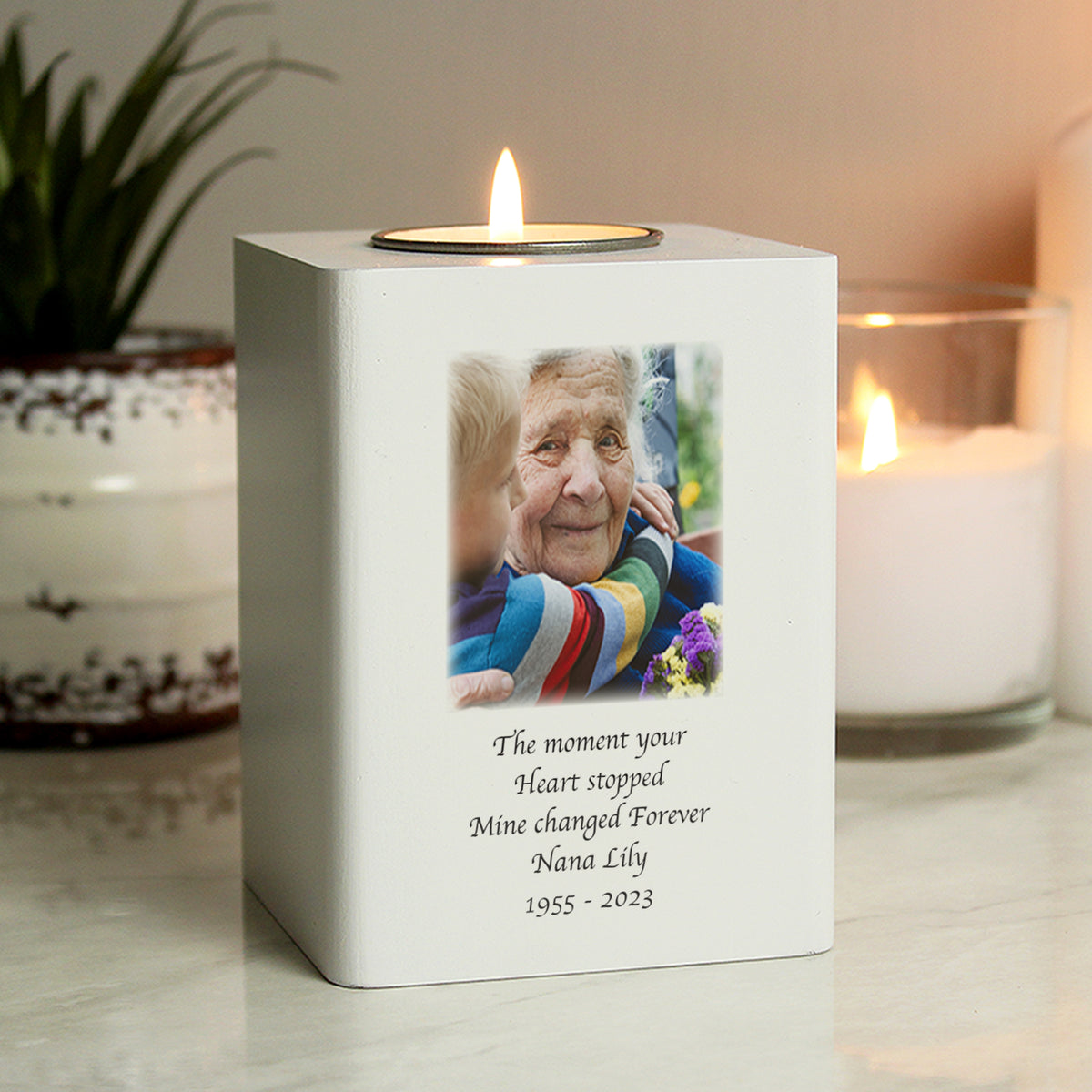 Photo wooden tea light holder – additional couple example