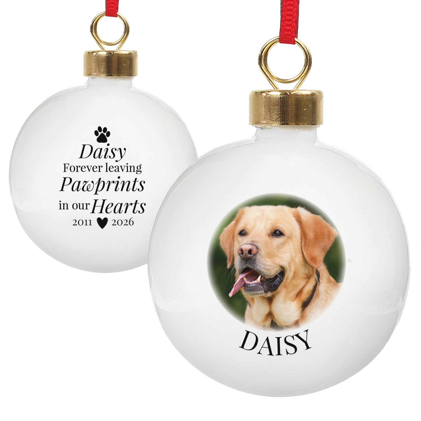 Personalised Paw Print Memorial Photo Upload Bauble - image 2