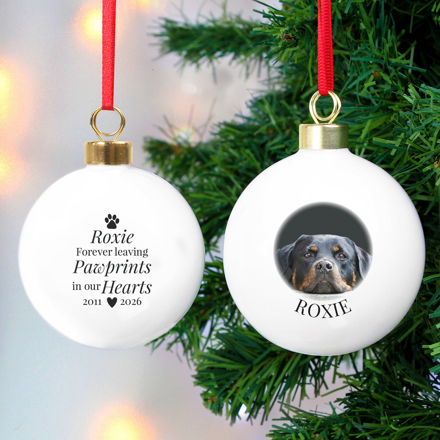 Personalised Paw Print Memorial Photo Upload Bauble - image 3