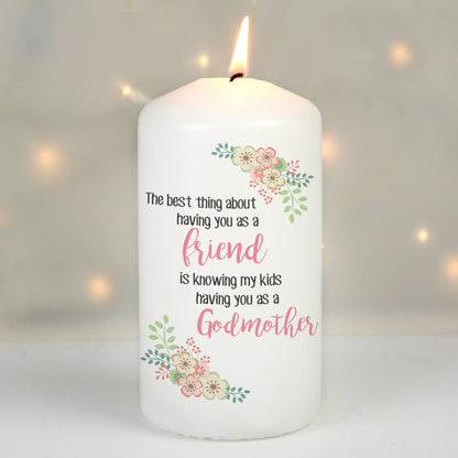 Personalised floral pillar candle with a Grandmother message