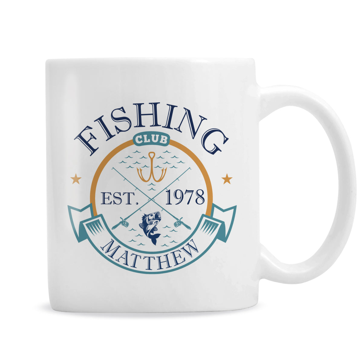 Personalised Fishing Club mug on a white background