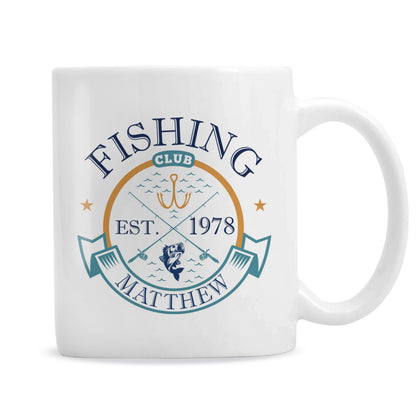 Personalised Fishing Club mug on a white background