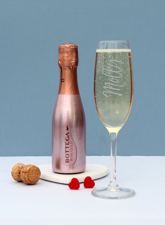 Personalised Name Only Flute & Mini Rose Bottega Prosecco Set from Heartfelt Gifts