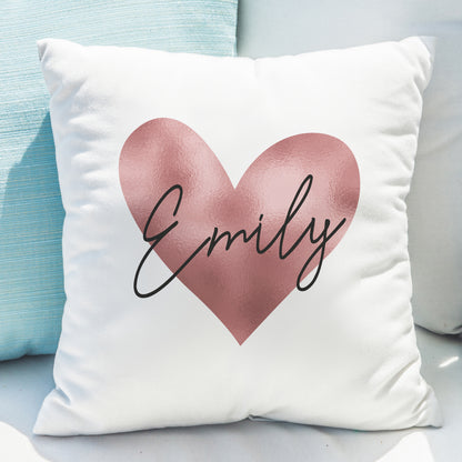 Personalised Name Only Rose Gold Heart Cushion from Heartfelt Gifts