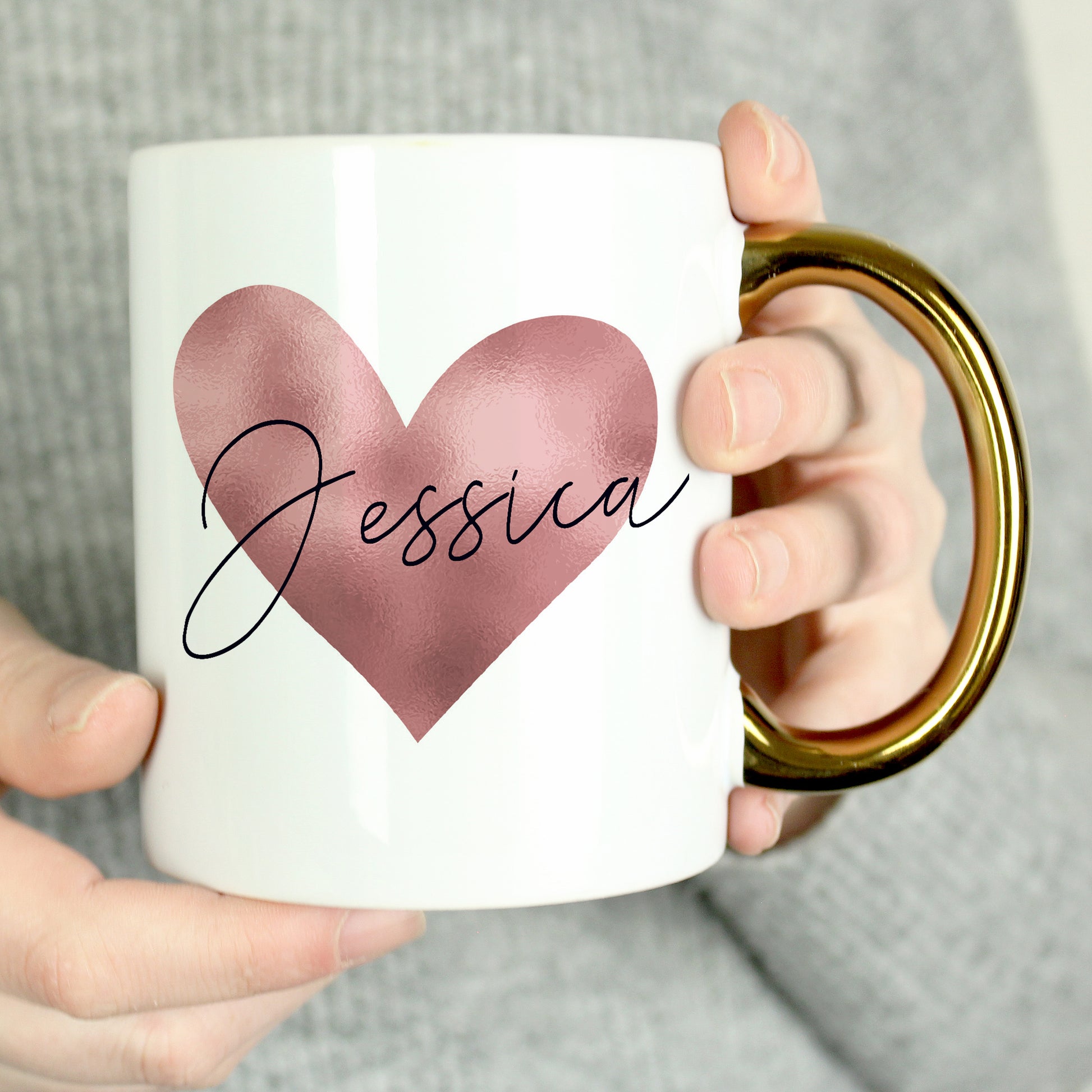 Personalised Heart Gold Handled Mug from Heartfelt Gifts