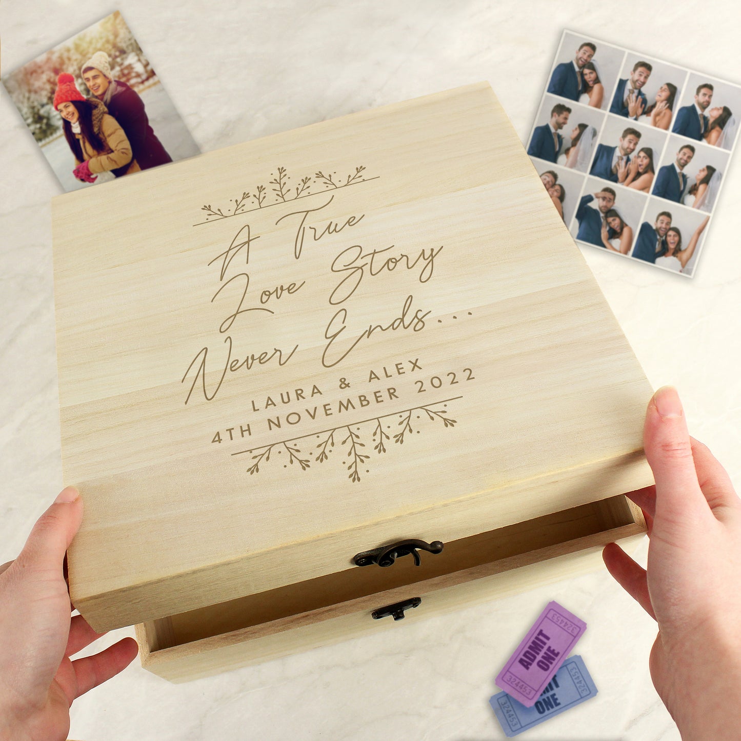 Personalised True Love Story Wooden Keepsake Box from Heartfelt Gifts