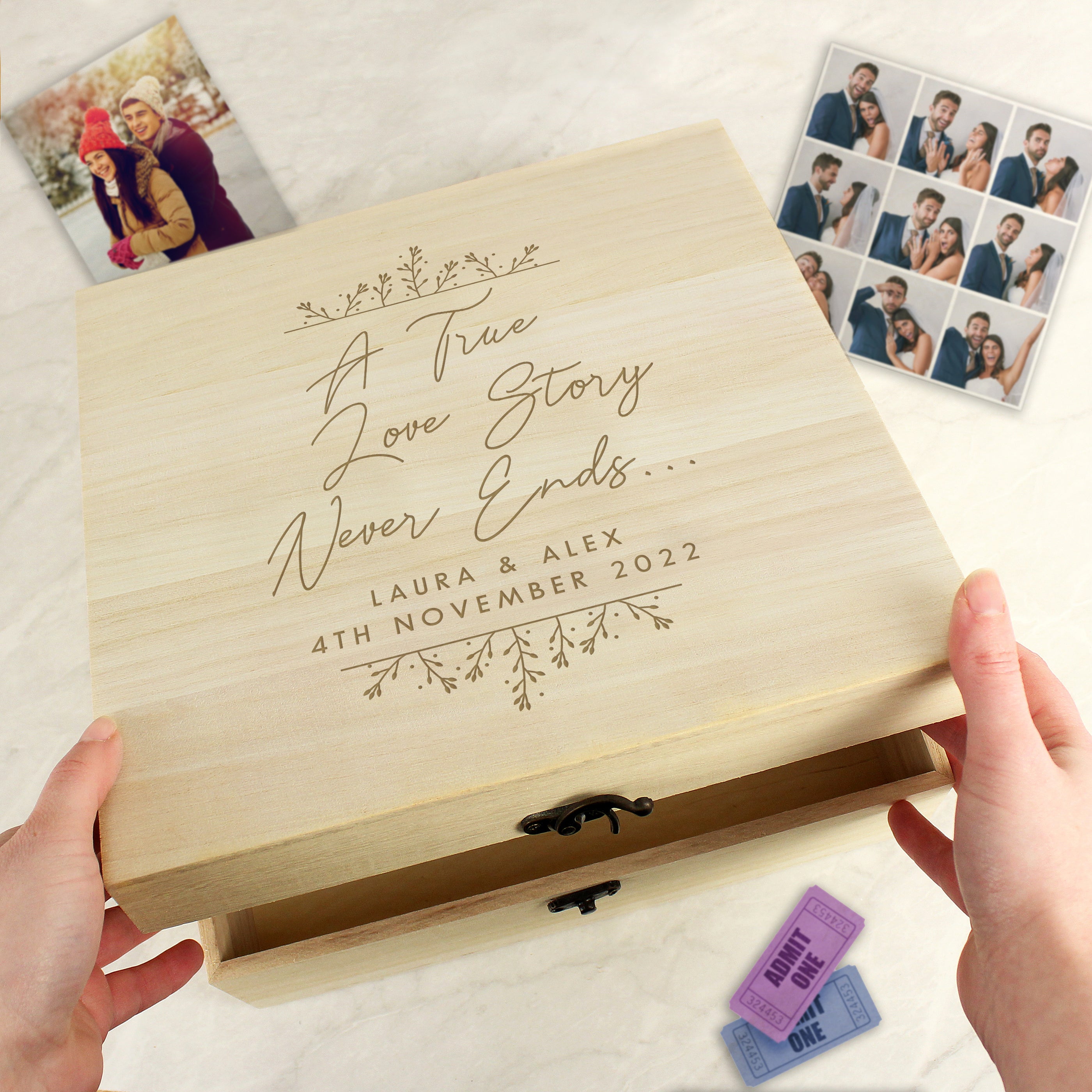 Personalised True Love Story Wooden Keepsake Box from Heartfelt Gifts