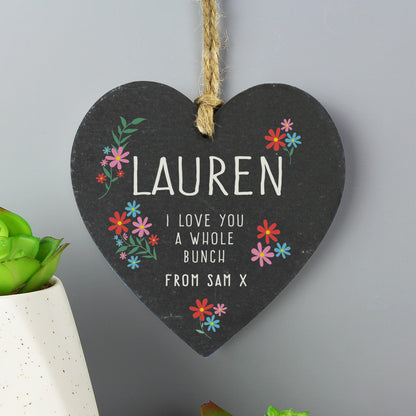Personalised floral hanging slate heart with a name and message