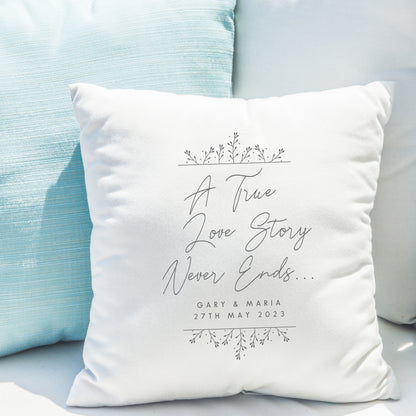 Personalised True Love Story White Cushion from Heartfelt Gifts
