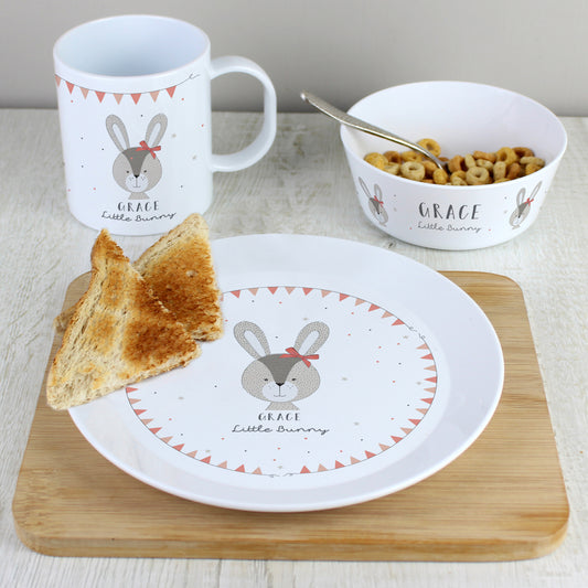 Personalised Little Bunny Pink Plastic Breakfast Set from Heartfelt Gifts