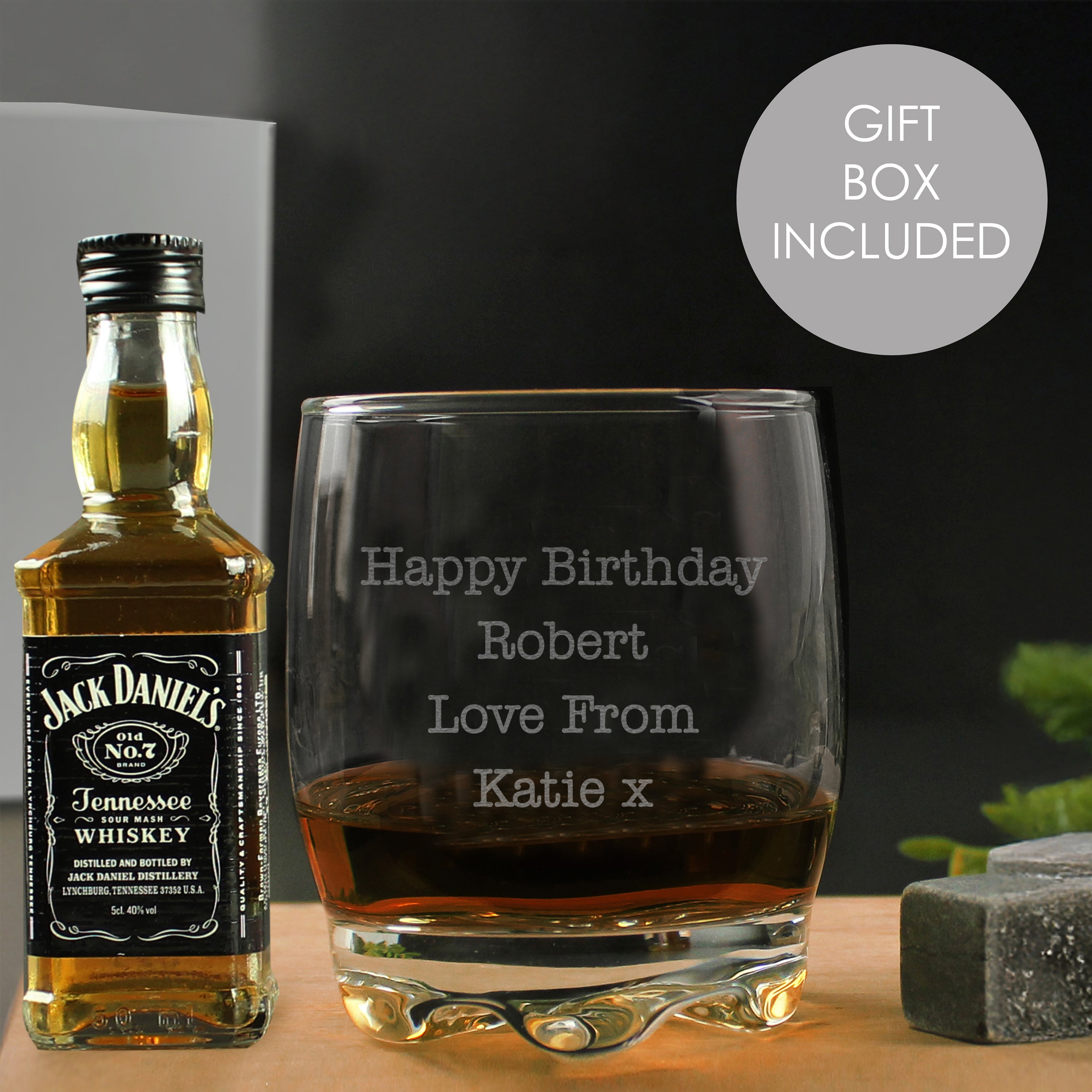 Personalised Free Text Tumbler and Whiskey Miniature Set from Heartfelt Gifts
