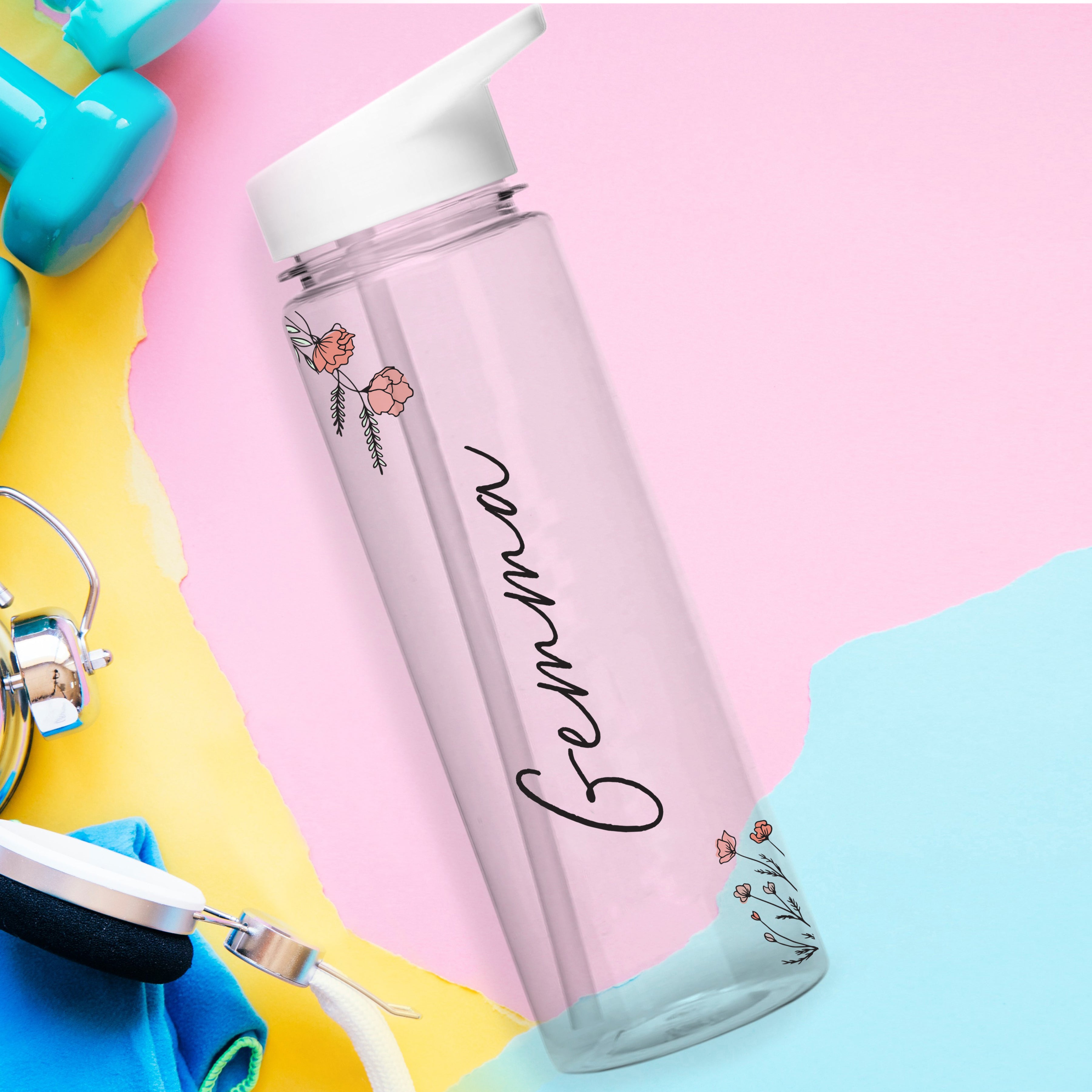 Personalised Floral Name Only Water Bottle from Heartfelt Gifts