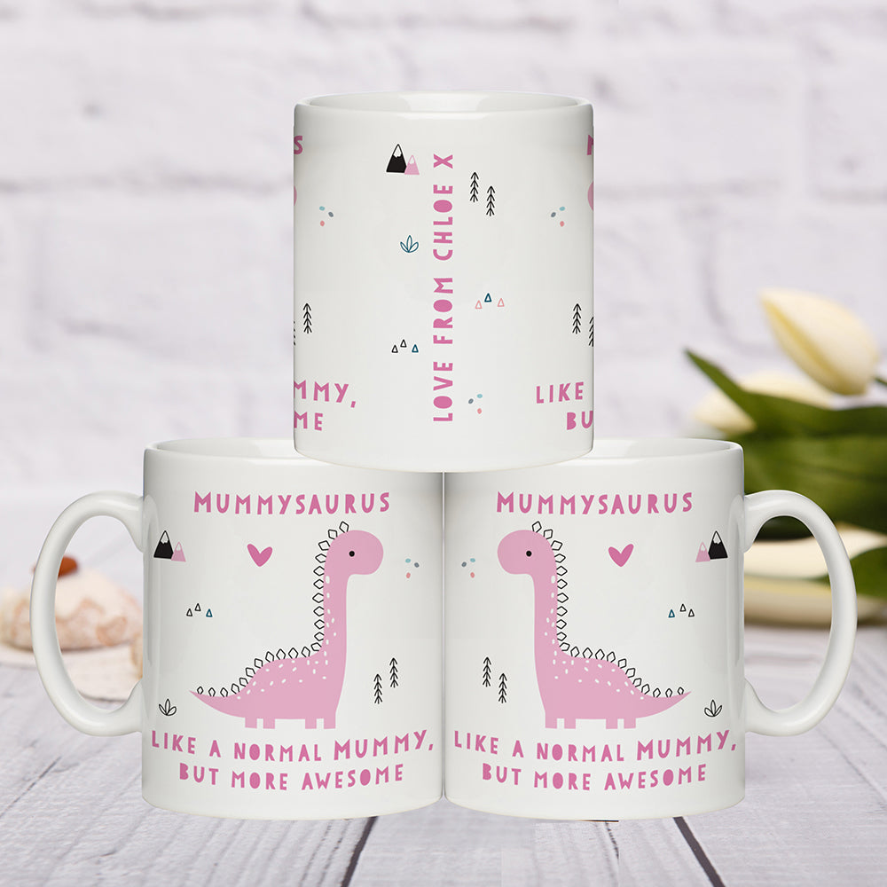 Personalised More Awesome Pink Dinosaur Mug from Heartfelt Gifts