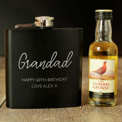 Personalised Free Text Hip Flask and Grouse Miniature Set - image 2
