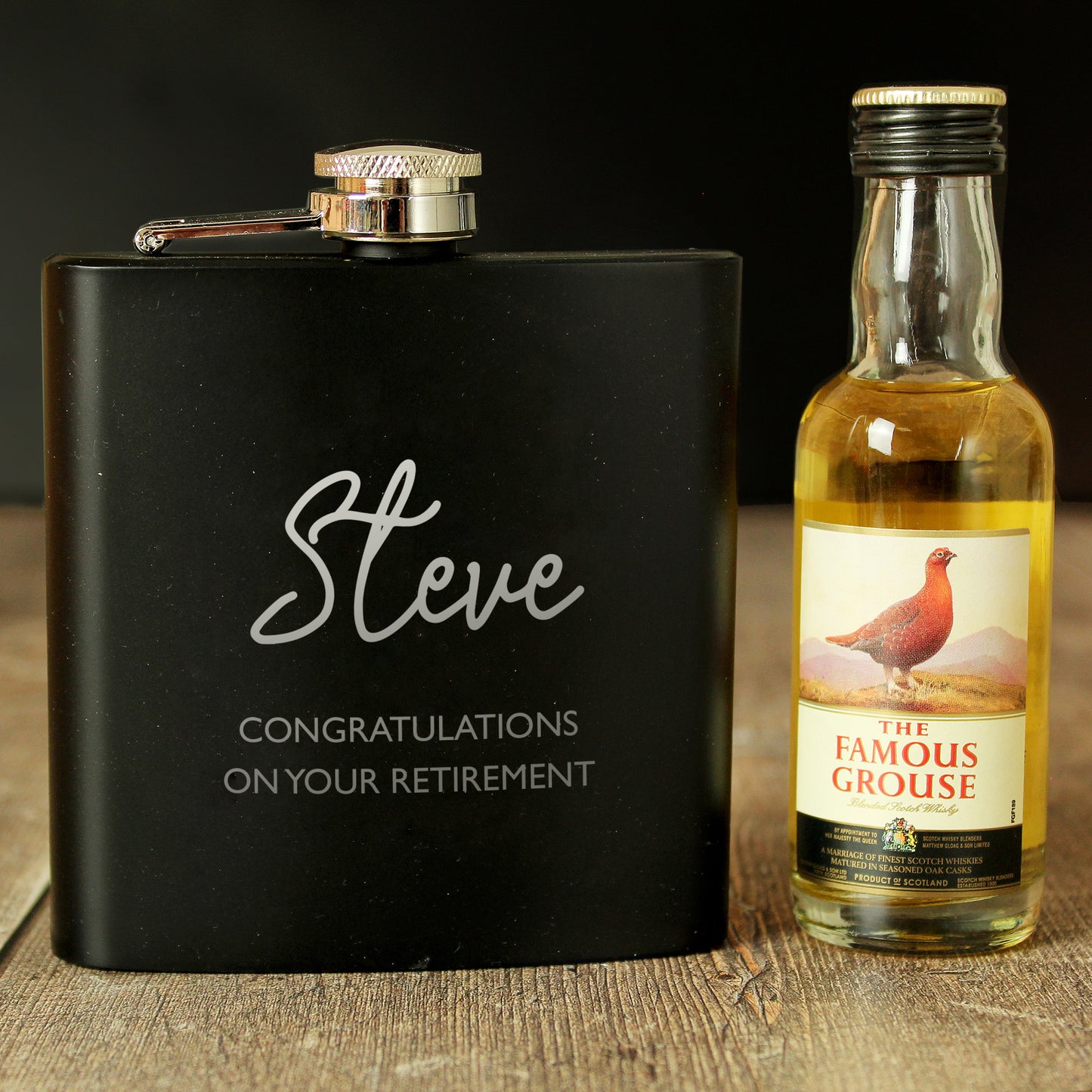 Personalised Free Text Hip Flask and Grouse Miniature Set - image 3