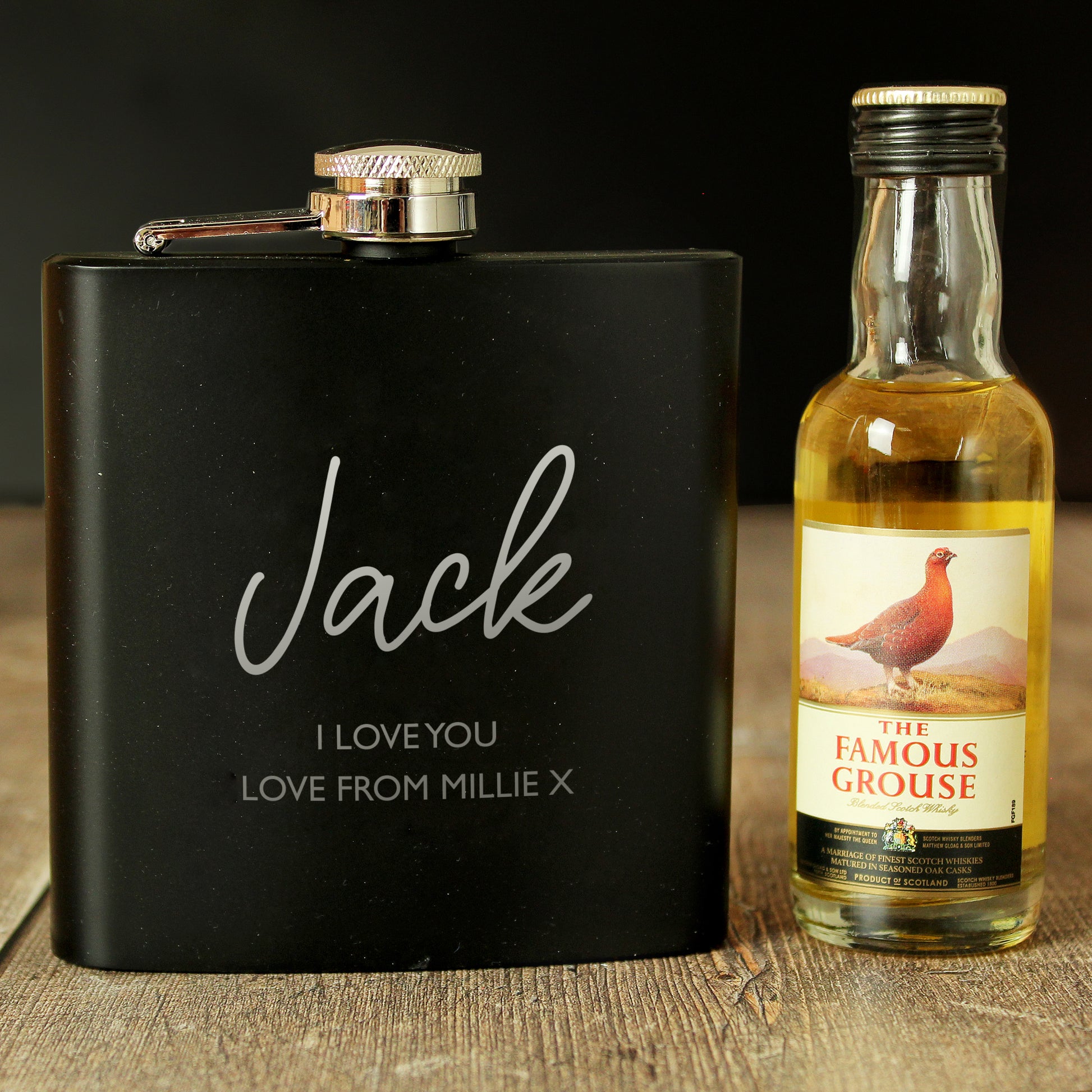 Personalised Free Text Hip Flask and Grouse Miniature Set - image 4