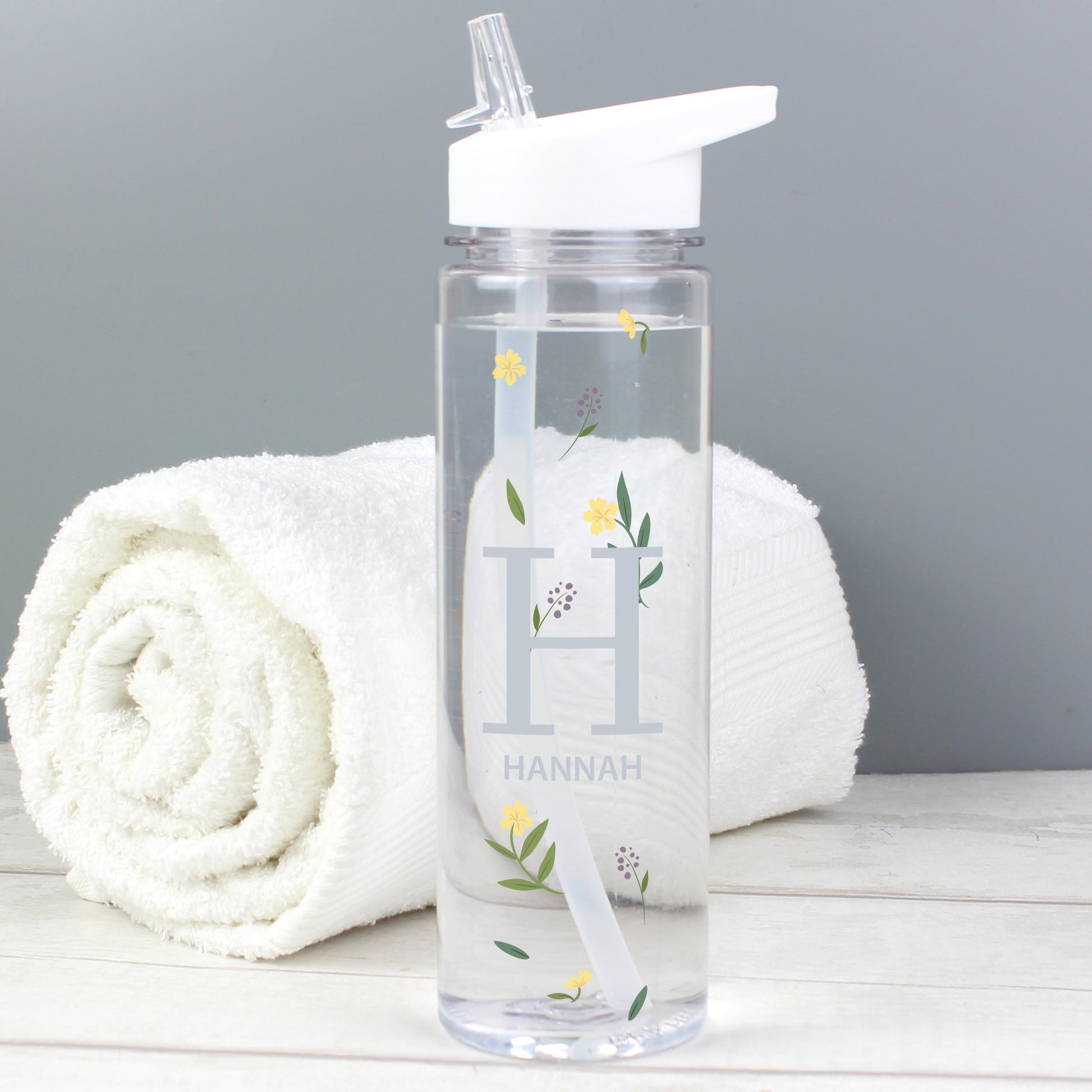 Personalised Floral Initial Water Bottle from Heartfelt Gifts