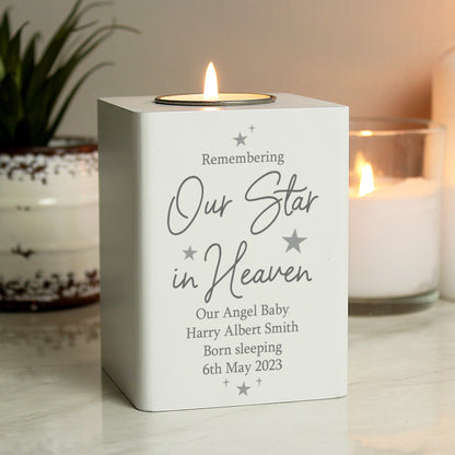 Personalised Our Star In Heaven White Wooden Tea light Holder - image 2