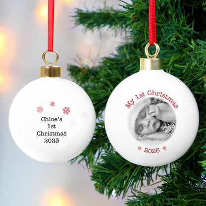 Personalised 1st Christmas Photo Upload Bauble - image 2