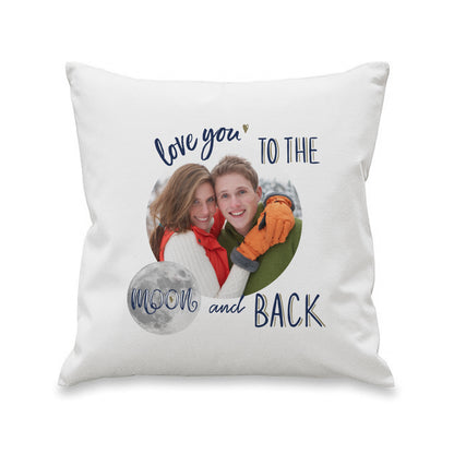 Personalised Moon and Back photo cushion on white background