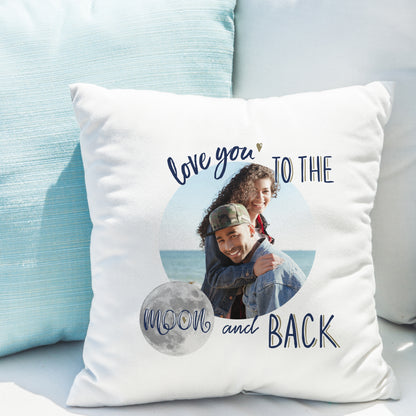 Personalised Moon and Back photo cushion with a family photo