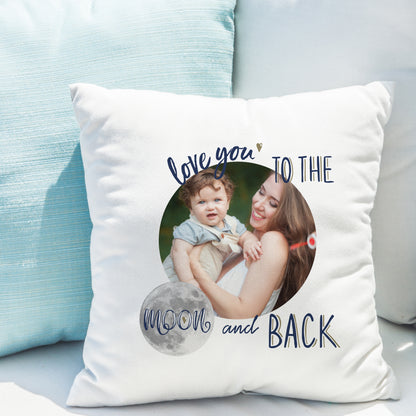 Personalised Moon and Back photo cushion with a parent and child photo