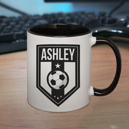 Personalised Football Badge Black Handled Mug from Heartfelt Gifts