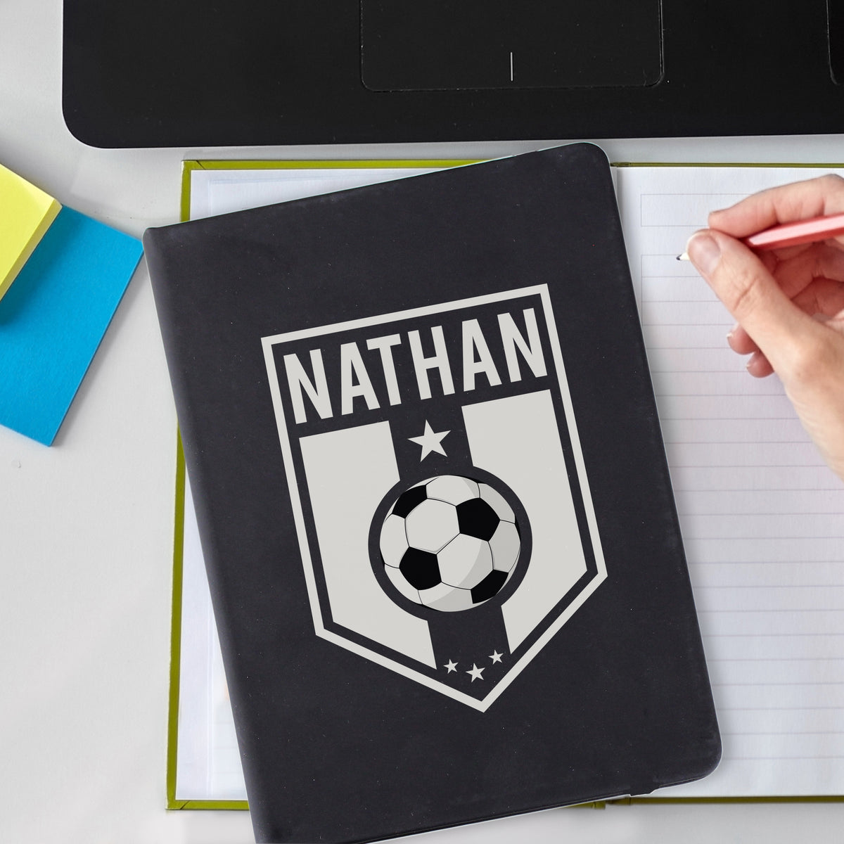Personalised Football Badge Black Notebook from Heartfelt Gifts
