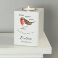 Personalised Robins Appear White Wooden Tea light Holder from Heartfelt Gifts