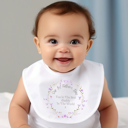 Personalised Our 1st Father's Day floral baby bib