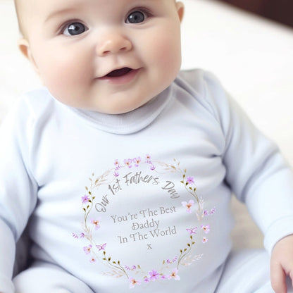 Personalised Our 1st Fathers Day Floral Babygrow | Name Vest or Bib UK