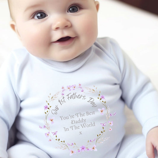 Personalised Our 1st Father's Day floral babygrow