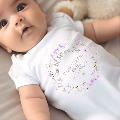Personalised Our 1st Fathers Day Floral Babygrow | Name Vest or Bib UK
