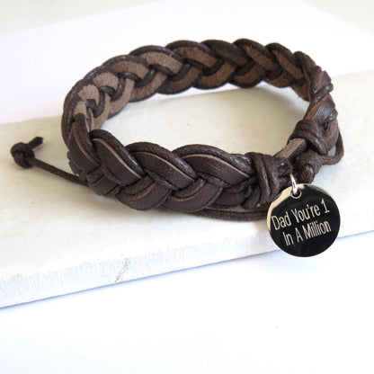 Personalised Men's Brown Pleated Leather Bracelet