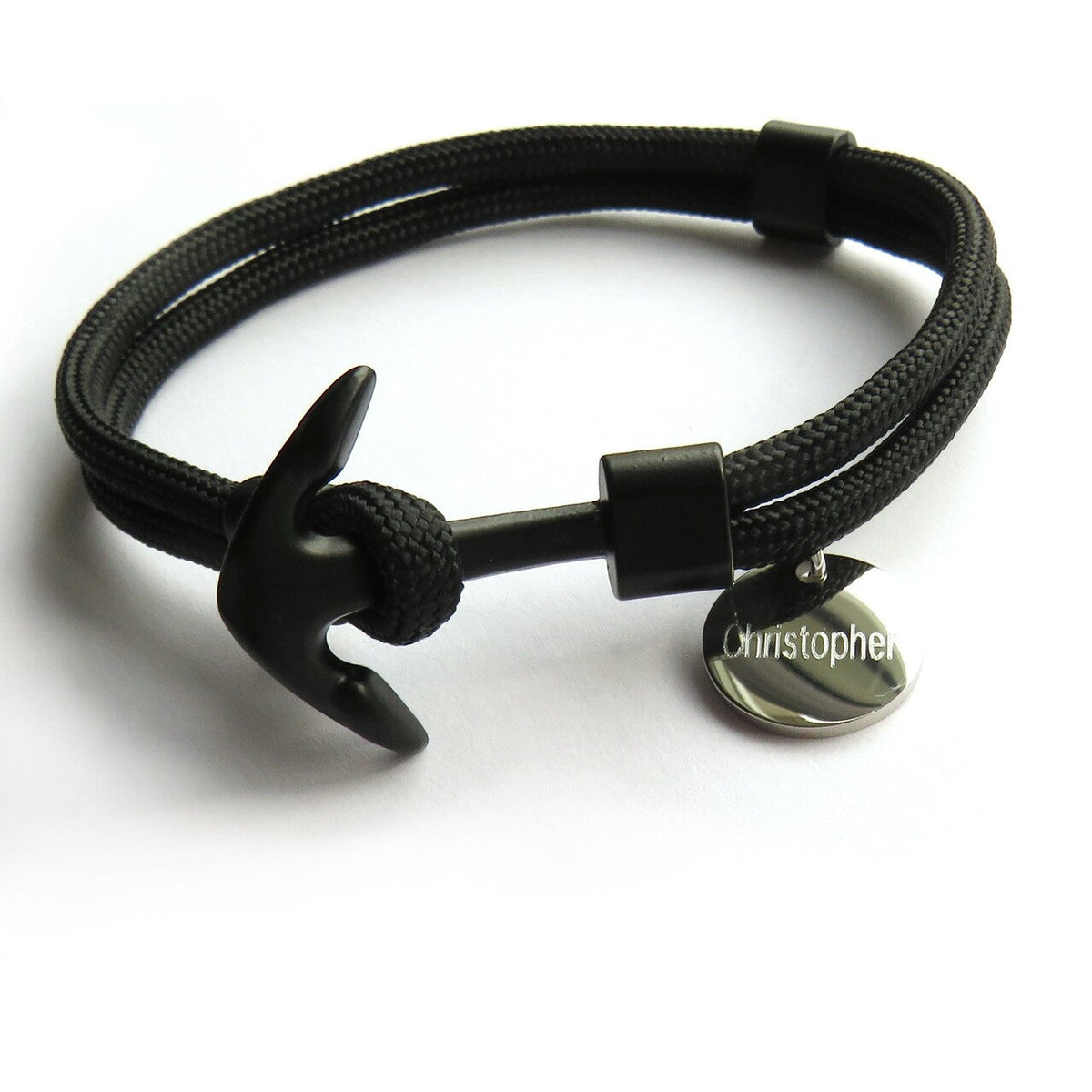 Personalised Men's Black Paracord Anchor Bracelet