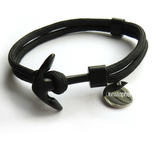 Personalised Men's Black Paracord Anchor Bracelet