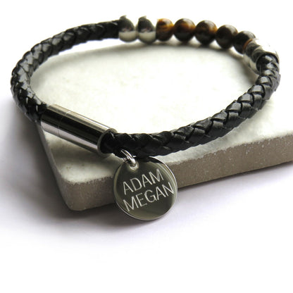 Personalised Men's Tigers Eye Leather Bracelet