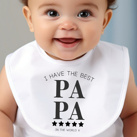 Personalised Best Papa baby bib with an example name