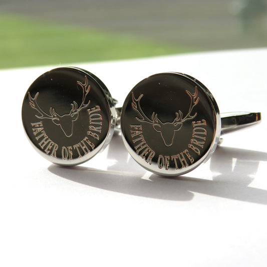 Personalised Stag round cufflinks with example engraving