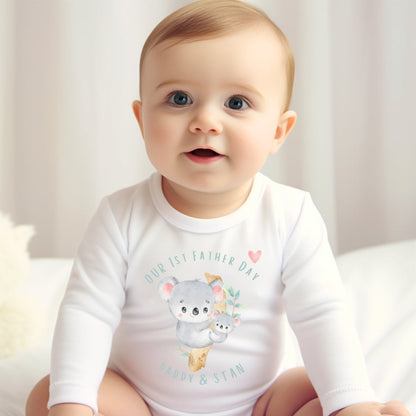 Personalised 1st Fathers Day Koala Babygrow | Name Vest or Bib UK