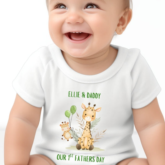 Personalised First Father's Day giraffe baby vest